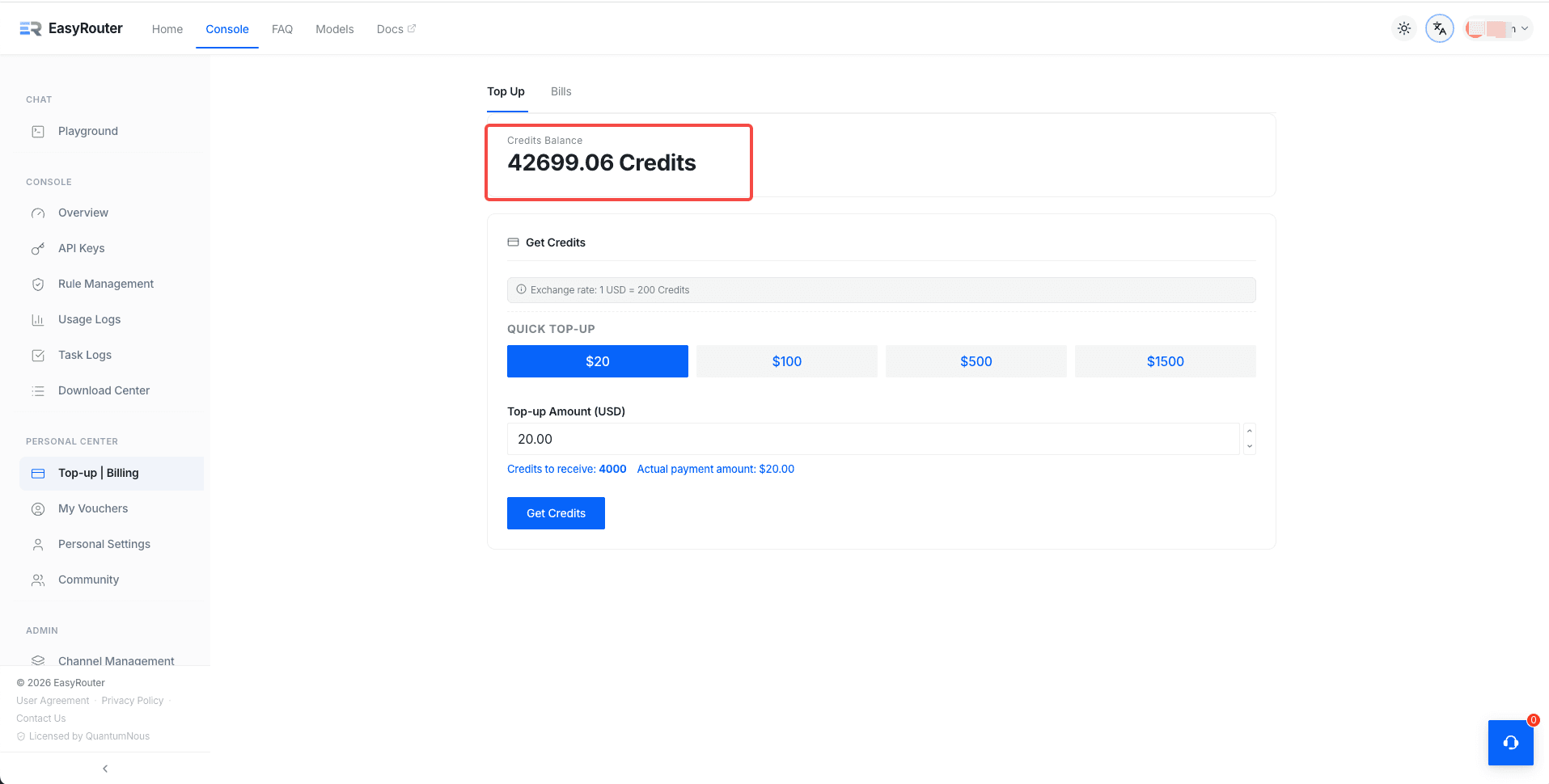 Credits Balance