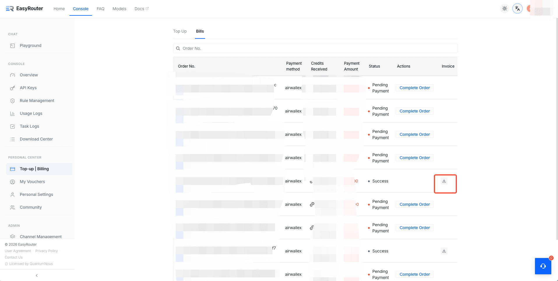 Billing History & Self-service Invoice Download
