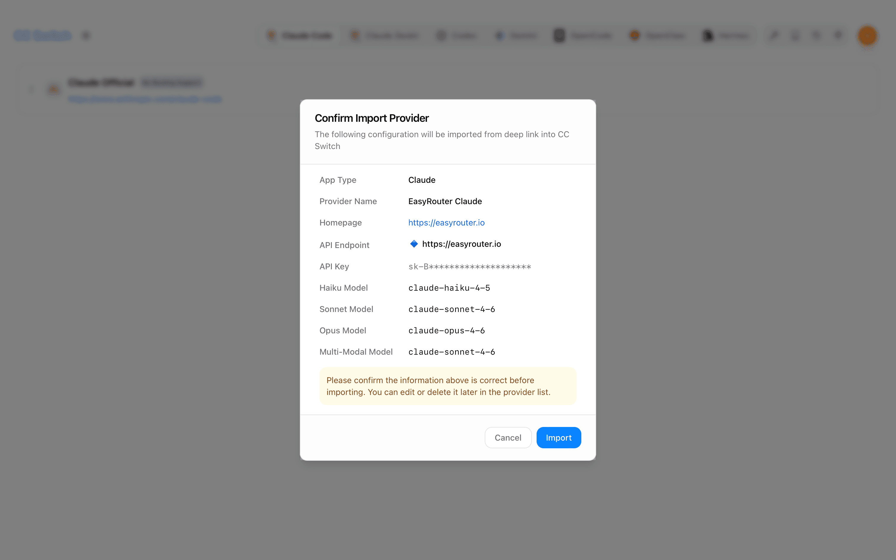 Confirm Import CC Switch