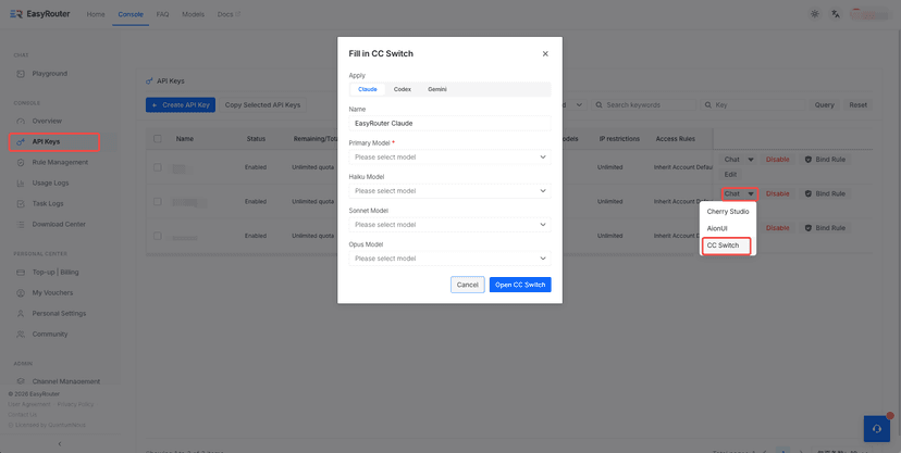 CC Switch | EasyRouter API Docs